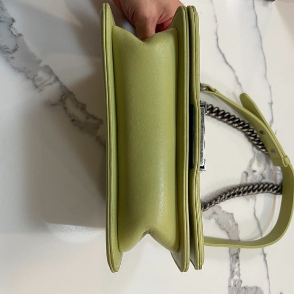 CHANEL Boy Small Light Green Lambskin Rabbit Fur - Picture 5 of 10